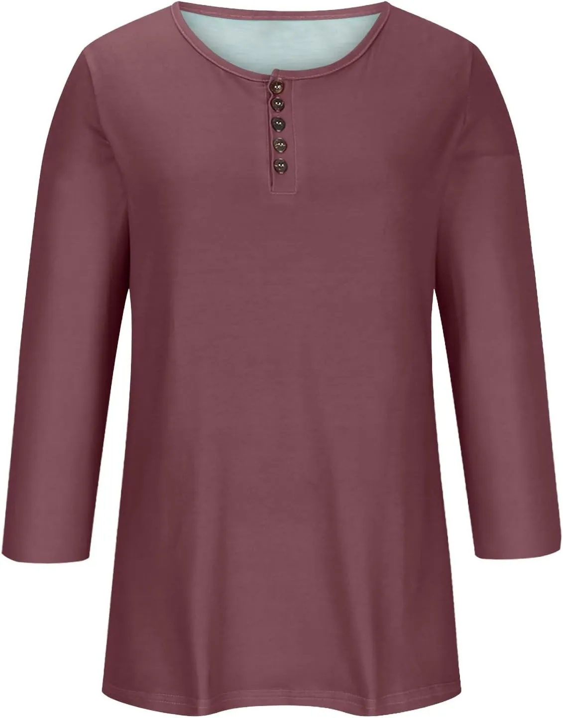 Women's Casual 3/4 Sleeve T-Shirts Oversized Button V Neck Basic Tees Blouses Solid Loose Henley Shirts Fall Clothes
