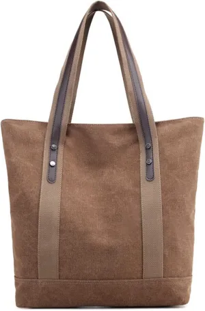 Women's Casual Canvas Handbags Work Tote Purses Shoulder Bags (Brown) One Size