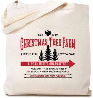 Women's Christmas Tree Farm Canvas Tote Bag Merry Christmas Funny Reusable Shopping Bag