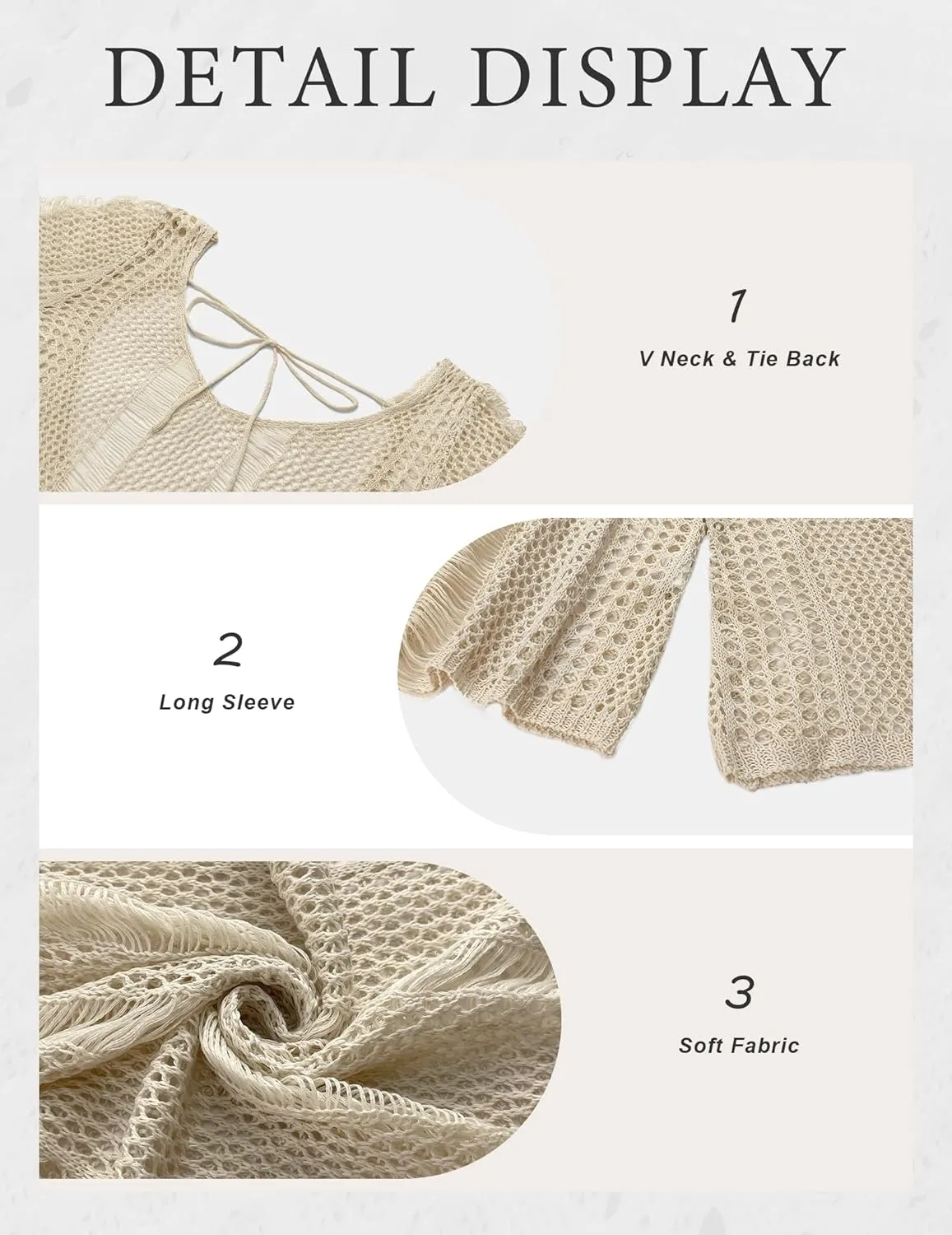 Womens Crochet Beach Cover up Sexy Backless Bathing Suit Swim Outfits Sheer Mesh Long Bell Sleeve Mini Dress 2024