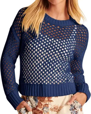 Women's Crochet Mesh Sweaters Hollow Out Long Sleeve Knit Top Bikini Beach Cover Ups