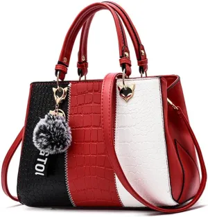 Women's Fashion Handbag Leather Shoulder Purse Color-Blocked Top-Handle Satchels