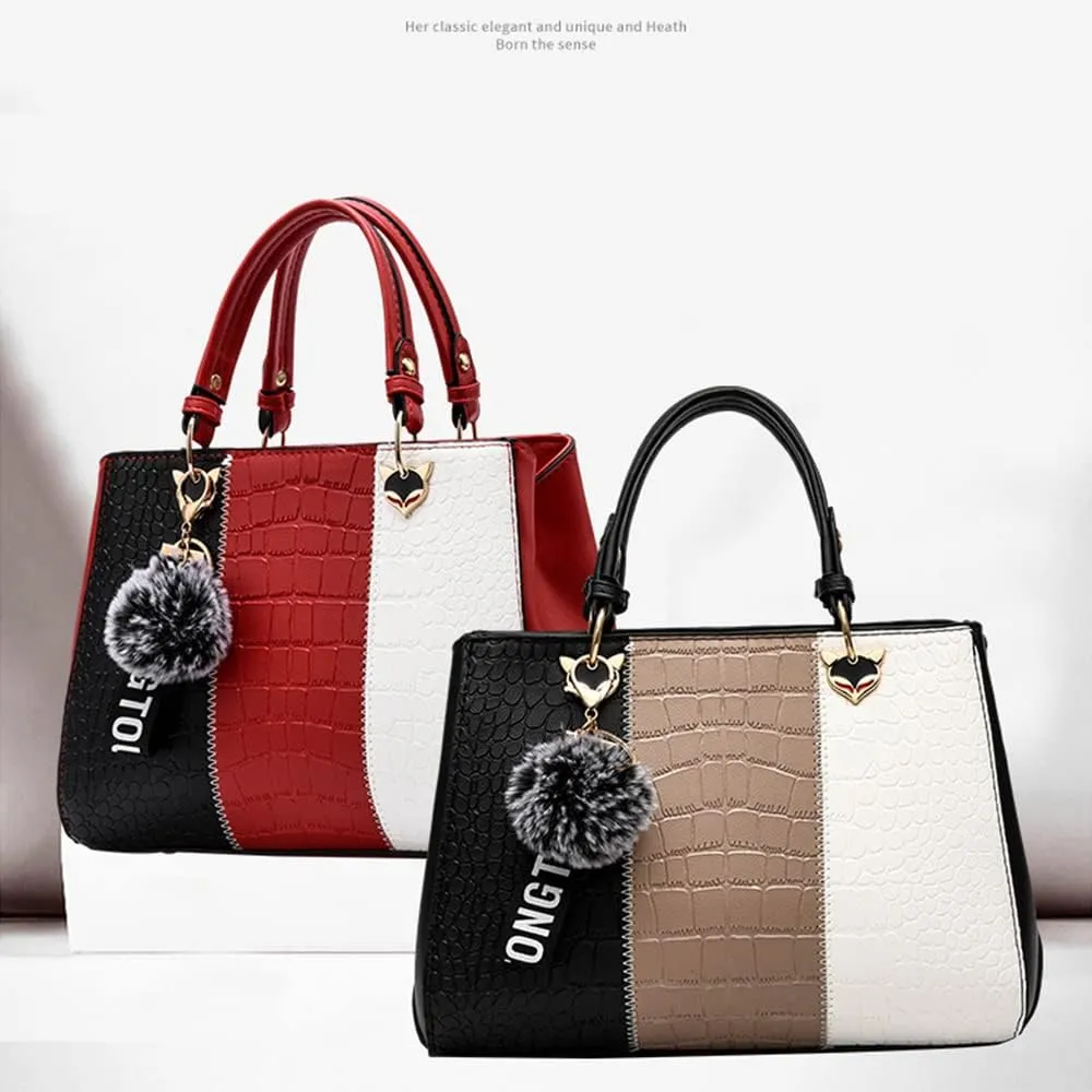 Women's Fashion Handbag Leather Shoulder Purse Color-Blocked Top-Handle Satchels