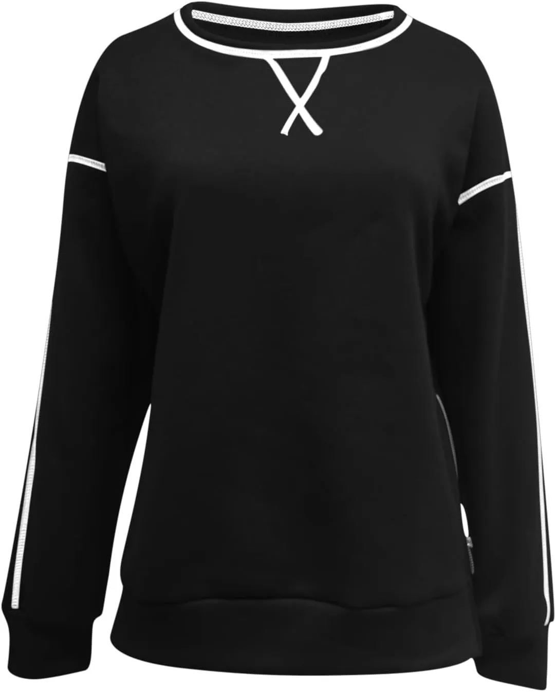 Womens Fashion Hoodless Sweatshirts Crew Neck Long Sleeve Hoodie Fleece Side Zipper Pullover Top 2024 Fall Clothes
