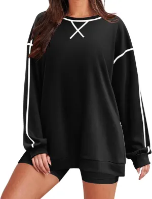 Womens Fashion Hoodless Sweatshirts Crew Neck Long Sleeve Hoodie Fleece Side Zipper Pullover Top 2024 Fall Clothes