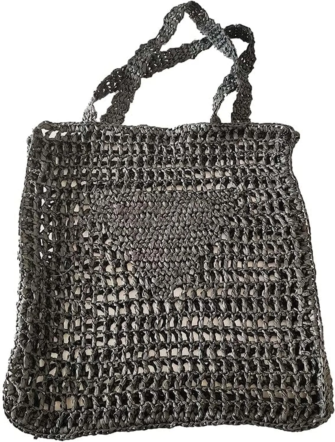 Womens Handmade Straw Bag,Travel Beach Tote Fishing mesh Bag,Straw Woven Beach Bag Weaving Hollow Handbag