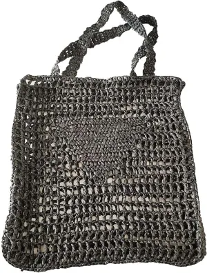 Womens Handmade Straw Bag,Travel Beach Tote Fishing mesh Bag,Straw Woven Beach Bag Weaving Hollow Handbag