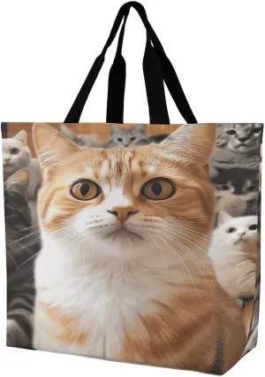Women's Large-capacity Shoulder Shopping Bag Reusable Foldable Shopping Bags Funny Pet Cat Beach Bag