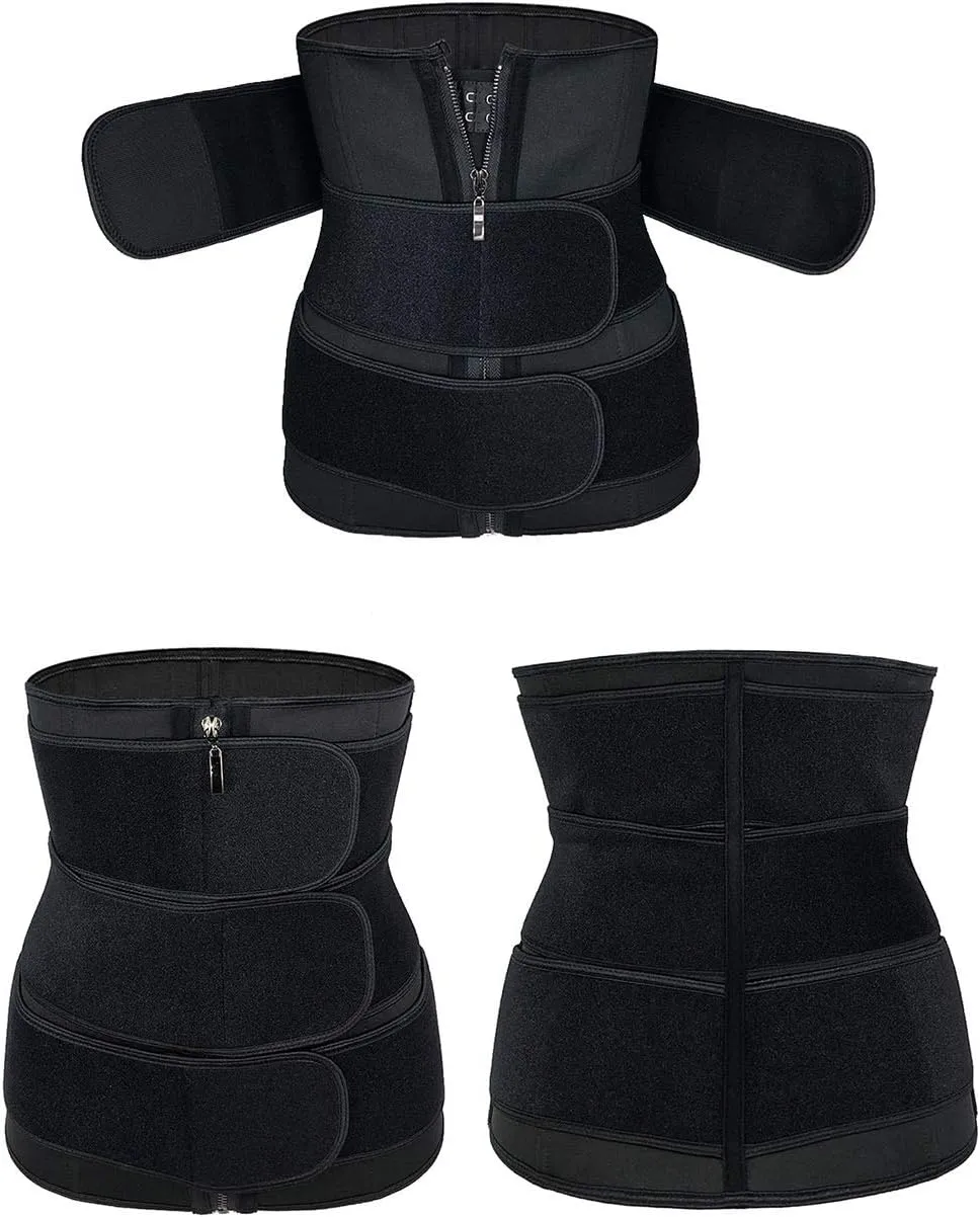Womens Long Torso Waist Trainer with 9 Steel Bones Trimmer Cincher Workout Sweat Bands Sauna Belt Lower Belly Fat