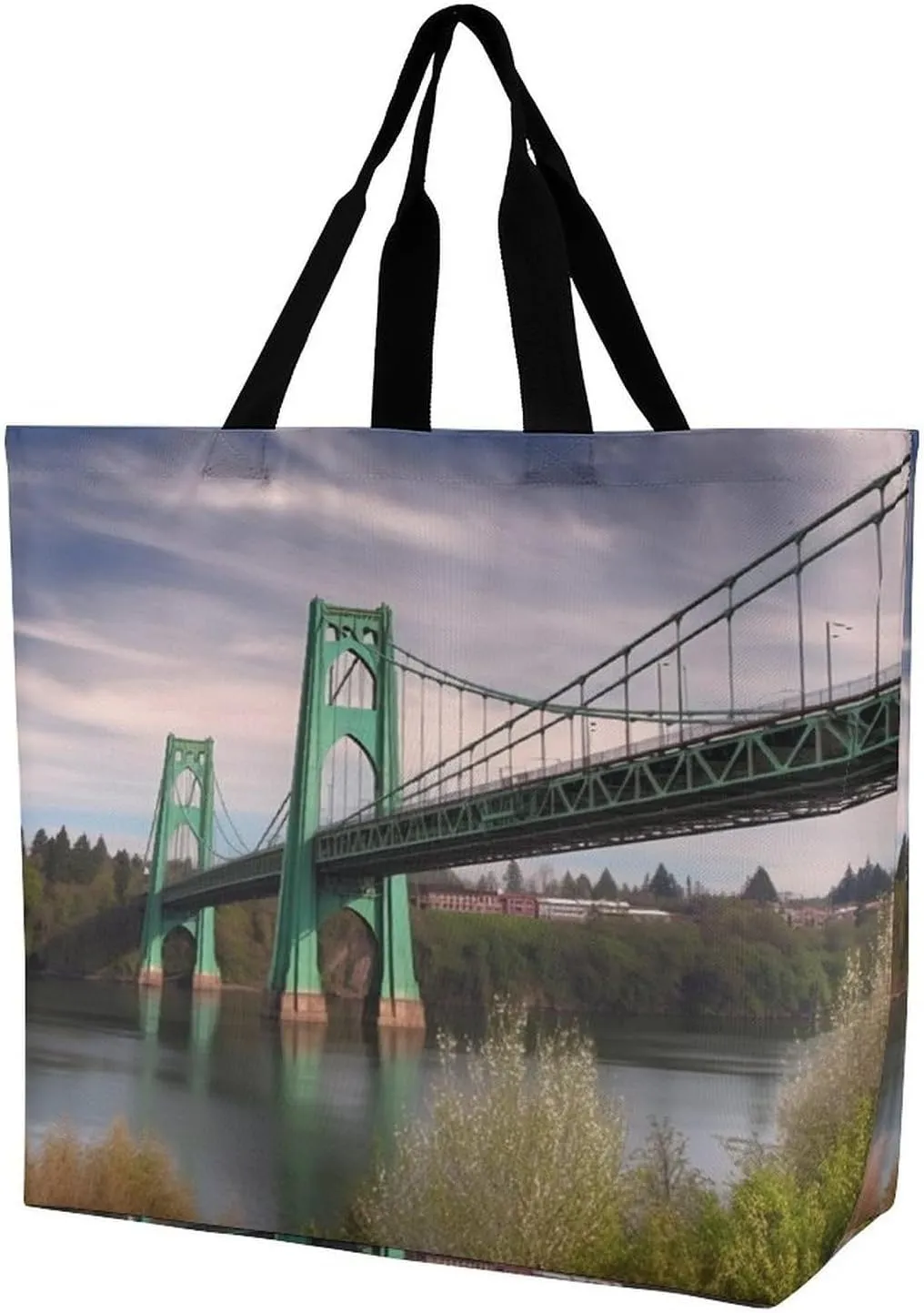 Women's Multi-Functional Shopping Bag，St Johns Bridge Printing Messenger Bag Shoulder Bag for Travel, Work, Shopping & Parties with Inner Pocket, Grocery Bag Lightweight & Water-Resistant