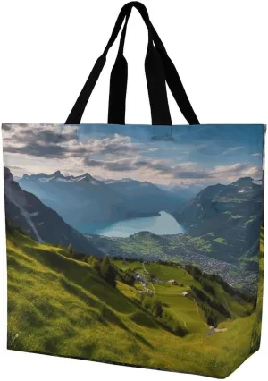 Women's Multi-Functional Shopping Bag，Switzerland Alps Printing Messenger Bag Shoulder Bag for Travel, Work, Shopping & Parties with Inner Pocket, Grocery Bag Lightweight & Water-Resistant