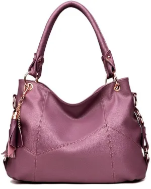 Women's PU Single Shoulder Bag Tassel Stitching Large Capacity Shoulder Shopping Bag
