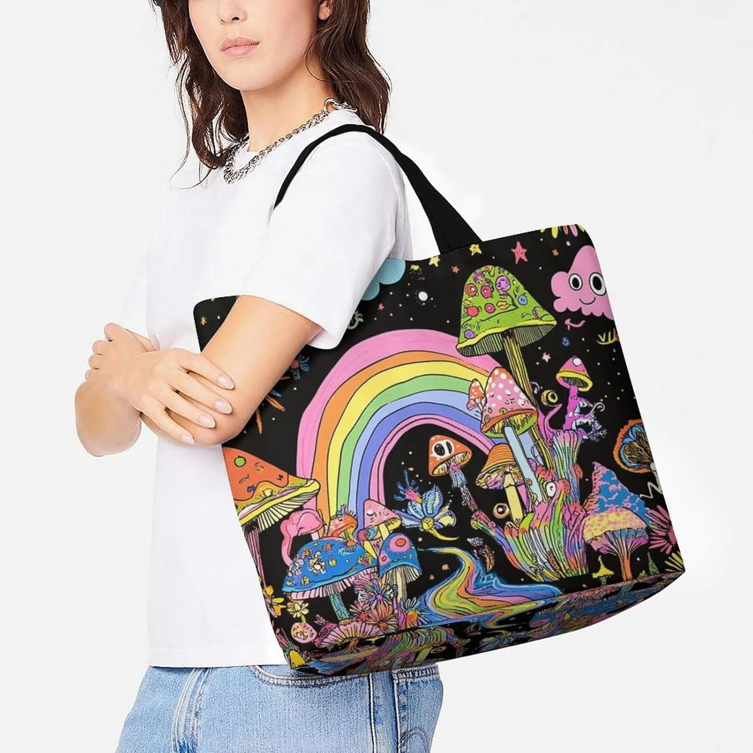 Women's Reusable Tote Bag, Portable Shoulder Handbags Large Capacity Casual Shopping Bags