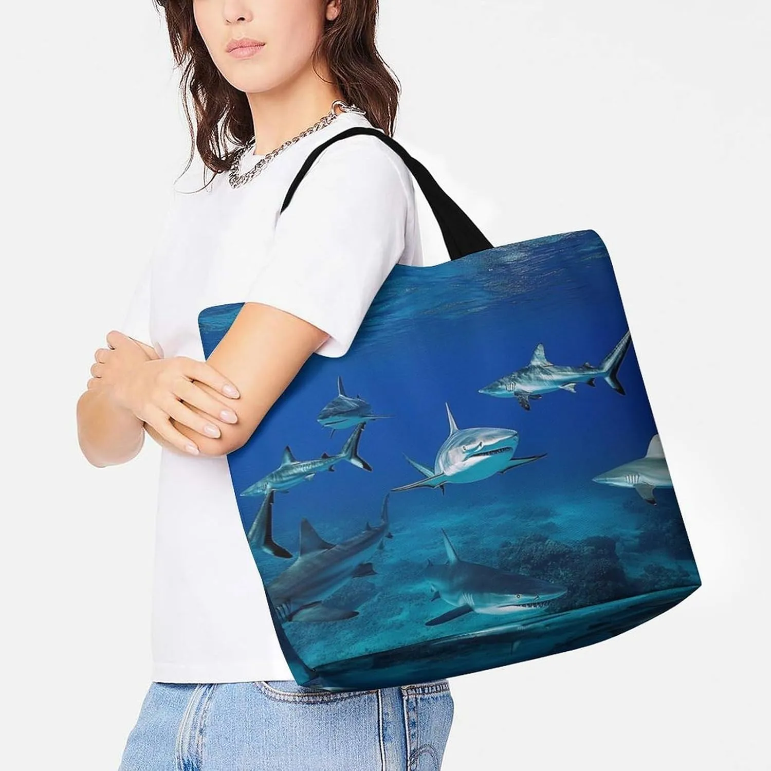 Women's Reusable Tote Bag, Portable Shoulder Handbags Large Capacity Casual Shopping Bags
