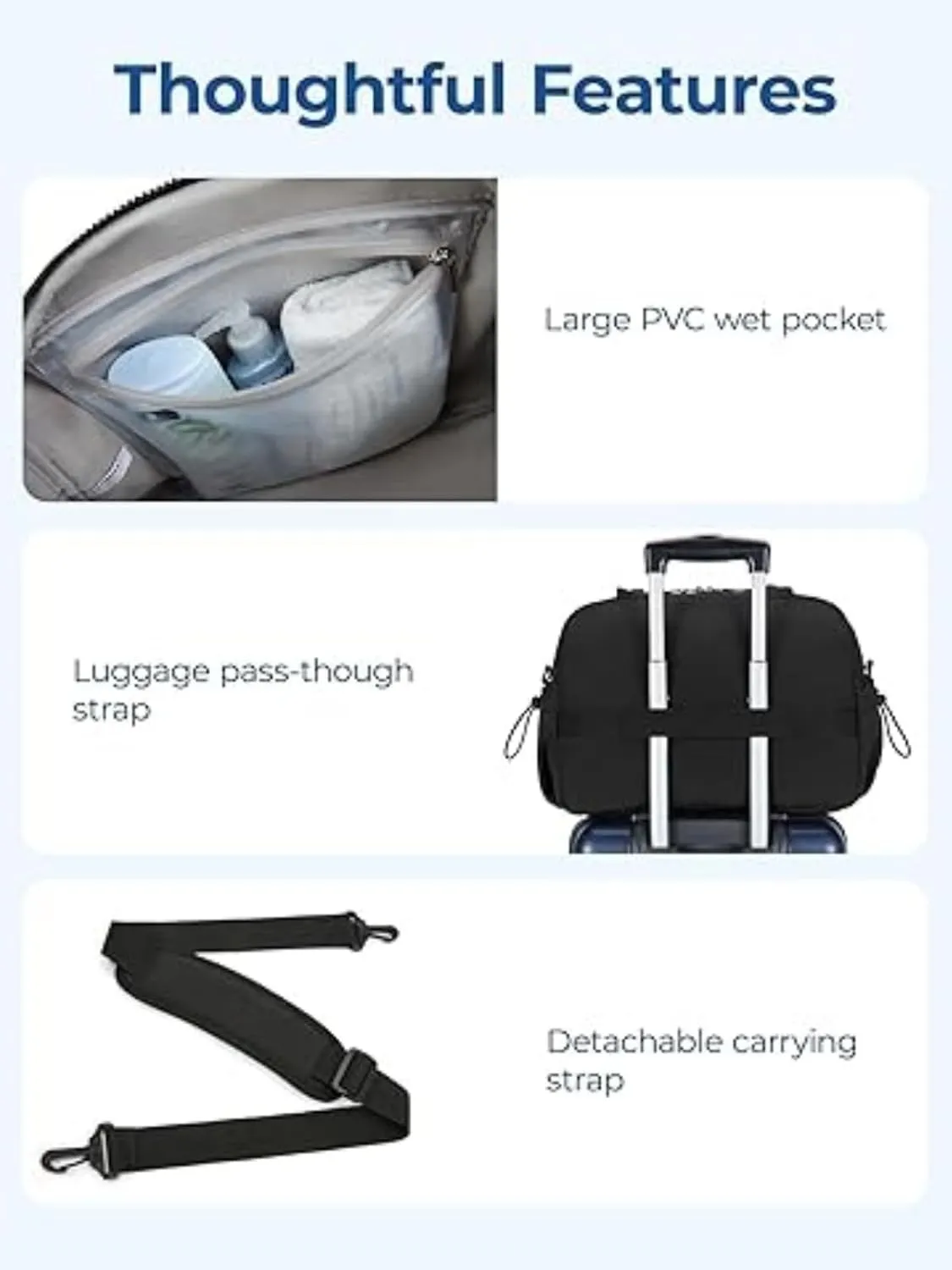 Women's Waterproof Gym Bag with Wet Pocket - Lightweight Travel Duffel Bag for Fitness & Weekend Trips, Sports Tote with Separate Wet Compartment, Carry-On Luggage for Yoga, Swimming & Workout (black)