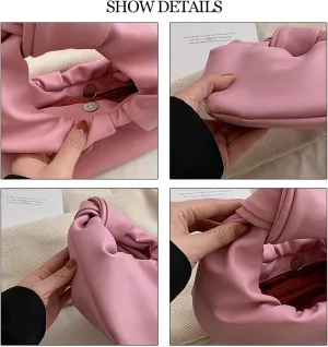 Women's Wrinkled Leather Cloud Shape Knotted Handbag Fashion Y2K Dumpling Underarm Hobo Clutch Purse for Party Shopping (Purple)