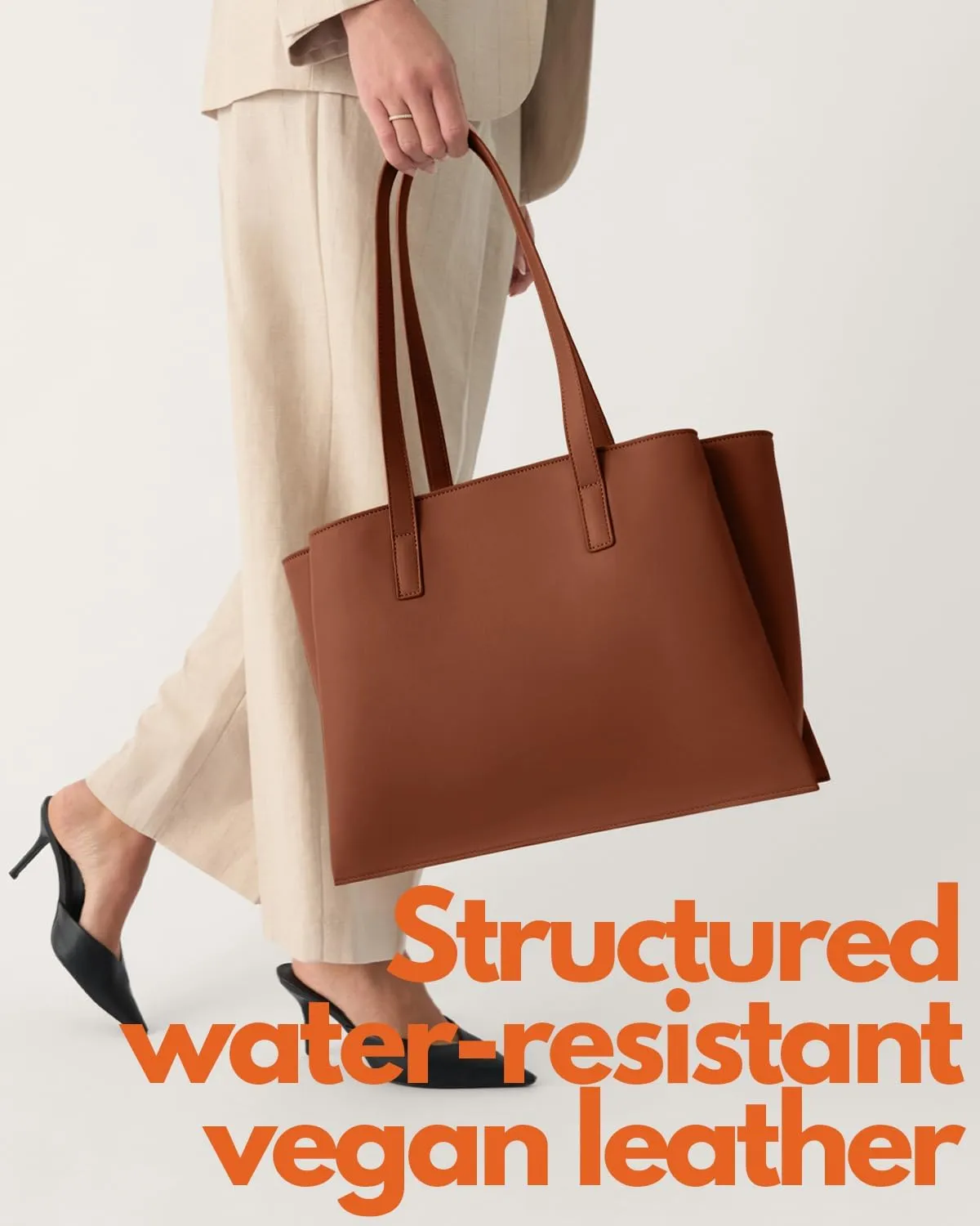 Work Tote Bags for Women 14Inch - Laptop Tote Bag with Zip Compartments - Large PU Leather Professional Office Purse
