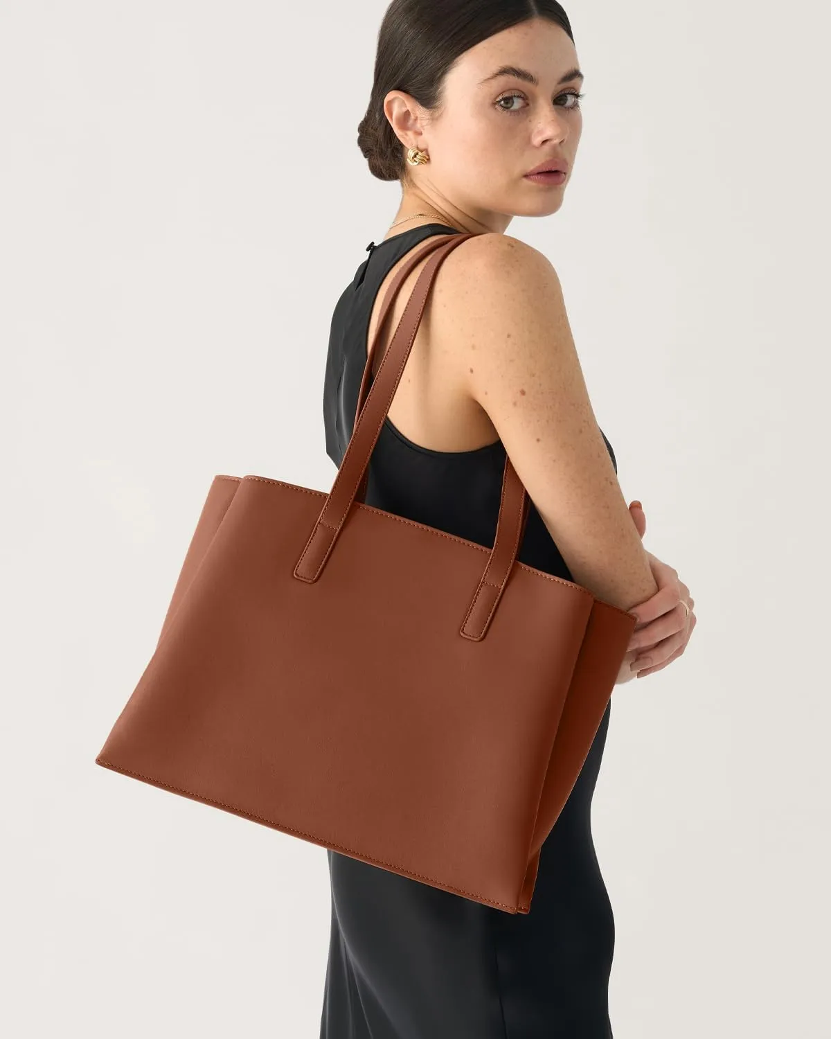 Work Tote Bags for Women 14Inch - Laptop Tote Bag with Zip Compartments - Large PU Leather Professional Office Purse
