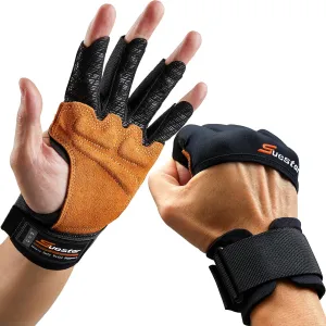 Workout Gloves, Heavy Duty Cowhide Padded Weight Lifting Gloves with Wrist Support, Full Palm Protection & Silicone Grips Gym for Weightlifting, Deadlifts, Exercise