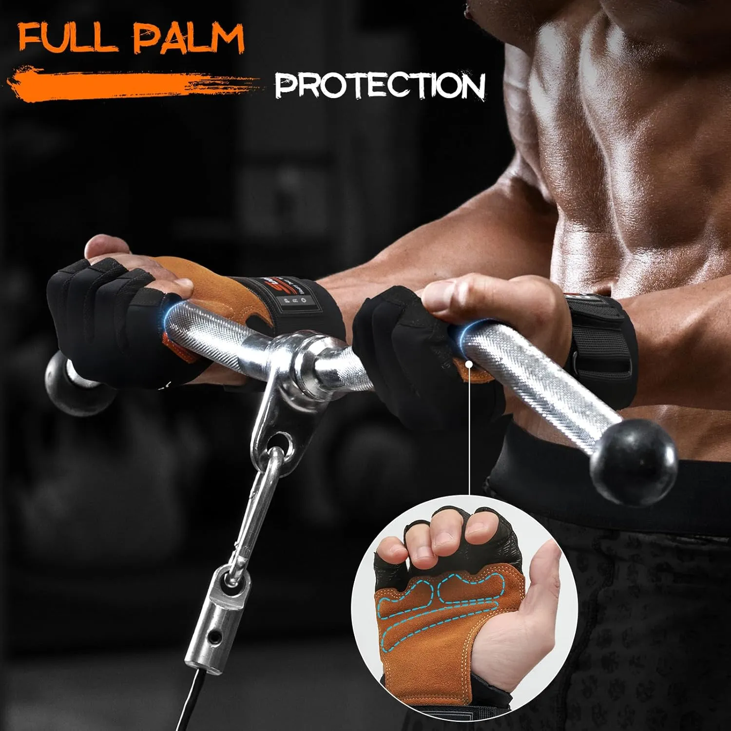 Workout Gloves, Heavy Duty Cowhide Padded Weight Lifting Gloves with Wrist Support, Full Palm Protection & Silicone Grips Gym for Weightlifting, Deadlifts, Exercise