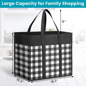 WOWBOX Reusable Grocery Bags,4-Pack, Foldable Reusable Shopping Tote Bags bulk with Reinforced Handles,Large Storage Bags with Water Resistant Coating for Groceries,Multipurpose,Black-White