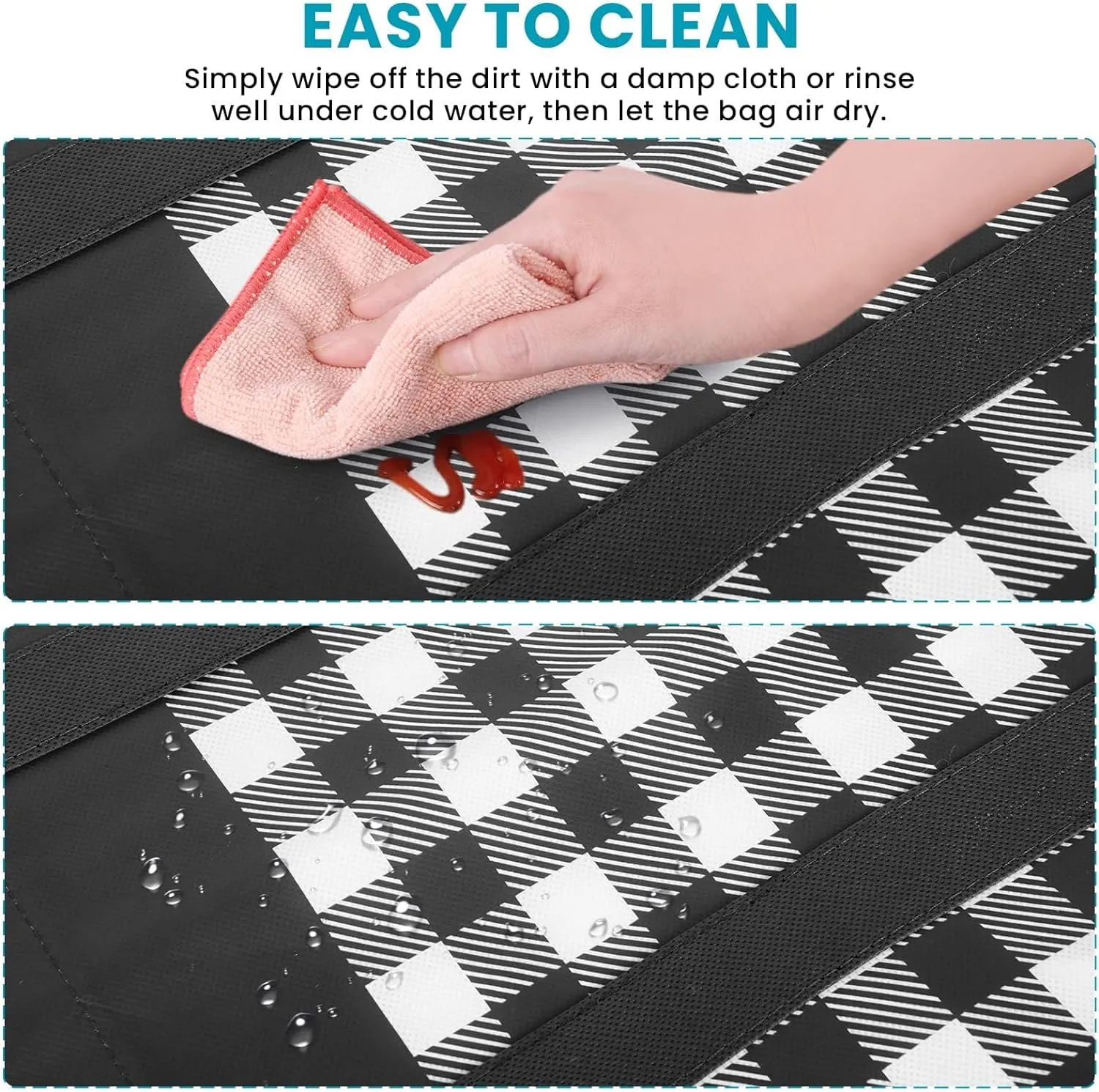WOWBOX Reusable Grocery Bags,4-Pack, Foldable Reusable Shopping Tote Bags bulk with Reinforced Handles,Large Storage Bags with Water Resistant Coating for Groceries,Multipurpose,Black-White