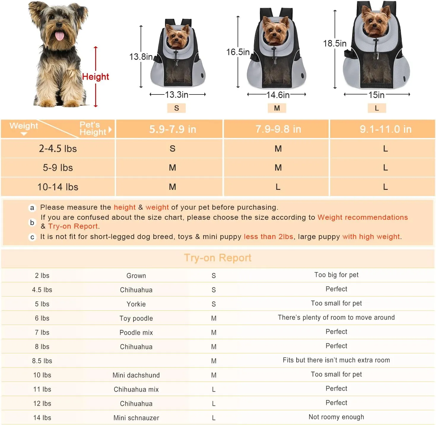 WOYYHO Pet Dog Carrier Backpack Small Dog Front Backpack Ventilated Mesh Dog Travel Back Pack with Safety Belt for Travel Hiking Cycling Outdoor Adventures (Size S: 2-4.5 lbs, Grey)