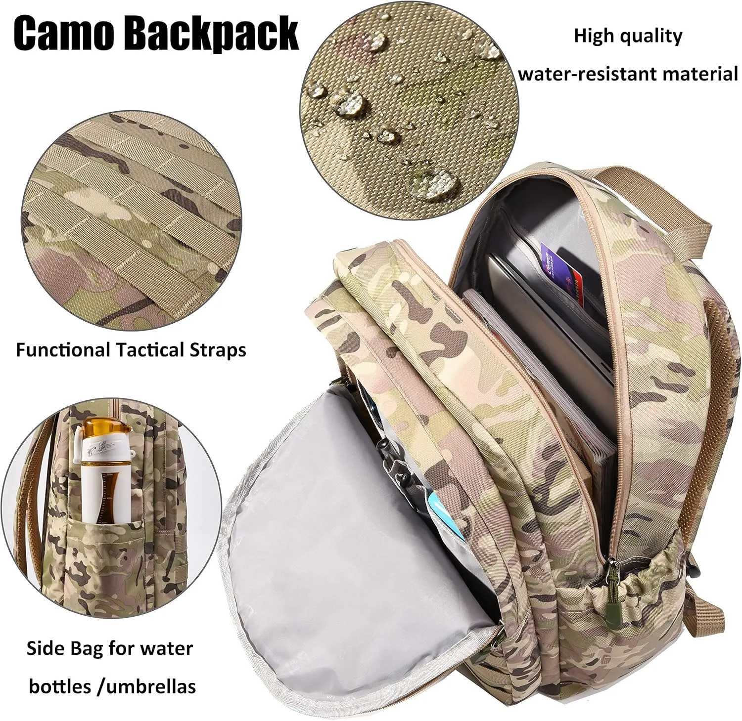 Wraifa Boys Backpack With Lunch Box Waterproof Kids School Bag Outdoor Travel Camping Daypack Camo Backpack for Boys Rucksack(Amy Green With Lunch Box, Small)