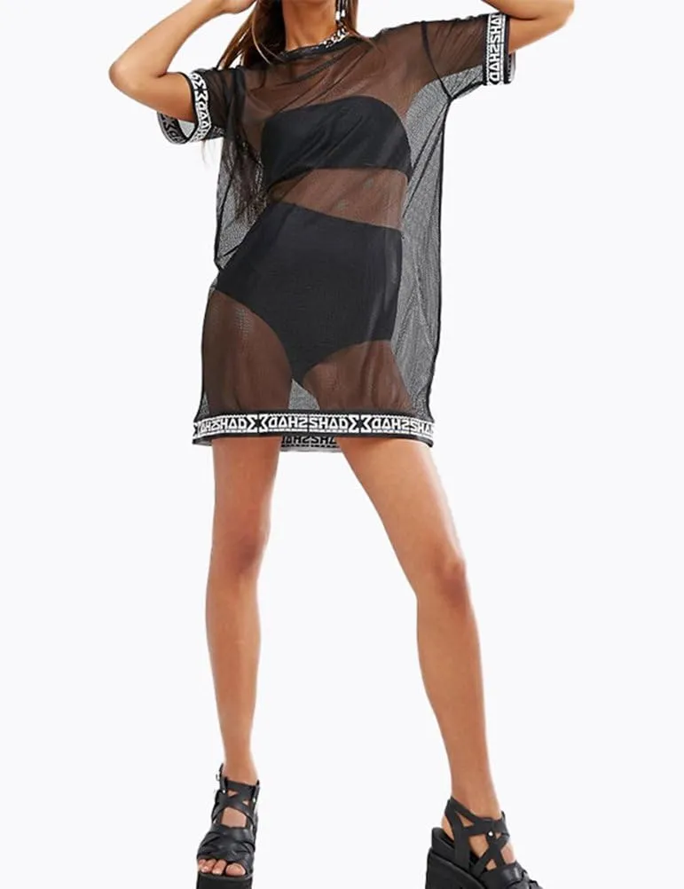 WuLun® Women's Sexy Beach Cover Ups Short Sleeve See Through Gauze Sheer Mesh T-Shirt Dress