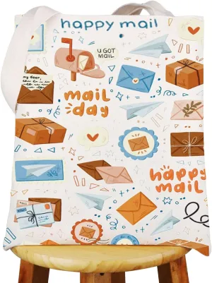WZMPA Happy Mail Day Tote Bag Postal Worker Appreciation Gift Mail Carrier Reusable Shoulder Bag Maillady Retirement Gift