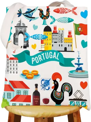 WZMPA Portugal Trip Tote Bag Portugal Travel Gift Portugal Culture Reusable Shoulder Bag Portugal Vacation Gift