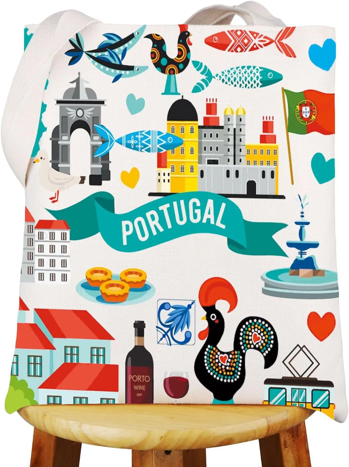 WZMPA Portugal Trip Tote Bag Portugal Travel Gift Portugal Culture Reusable Shoulder Bag Portugal Vacation Gift
