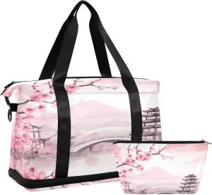 xigua Gym Bag Asian Style Pink Travel Duffel Bag - Sports Gym Bag with Dry Wet Pocket Cosmetic bag & Shoes Compartment for Women and Men