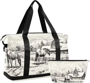 xigua Gym Bag Horses in Ranch Travel Duffel Bag - Sports Gym Bag with Dry Wet Pocket Cosmetic bag & Shoes Compartment for Women and Men