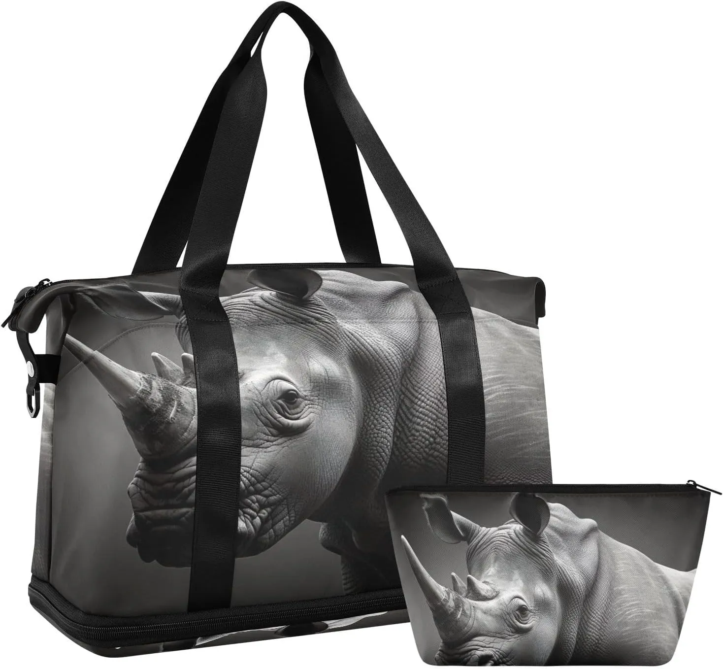xigua Gym Bag Rhinoceros Portrait Travel Duffel Bag - Sports Gym Bag with Dry Wet Pocket Cosmetic bag & Shoes Compartment for Women and Men