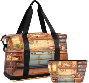 xigua Gym Bag Rustic Kitchen Travel Duffel Bag - Sports Gym Bag with Dry Wet Pocket Cosmetic bag & Shoes Compartment for Women and Men