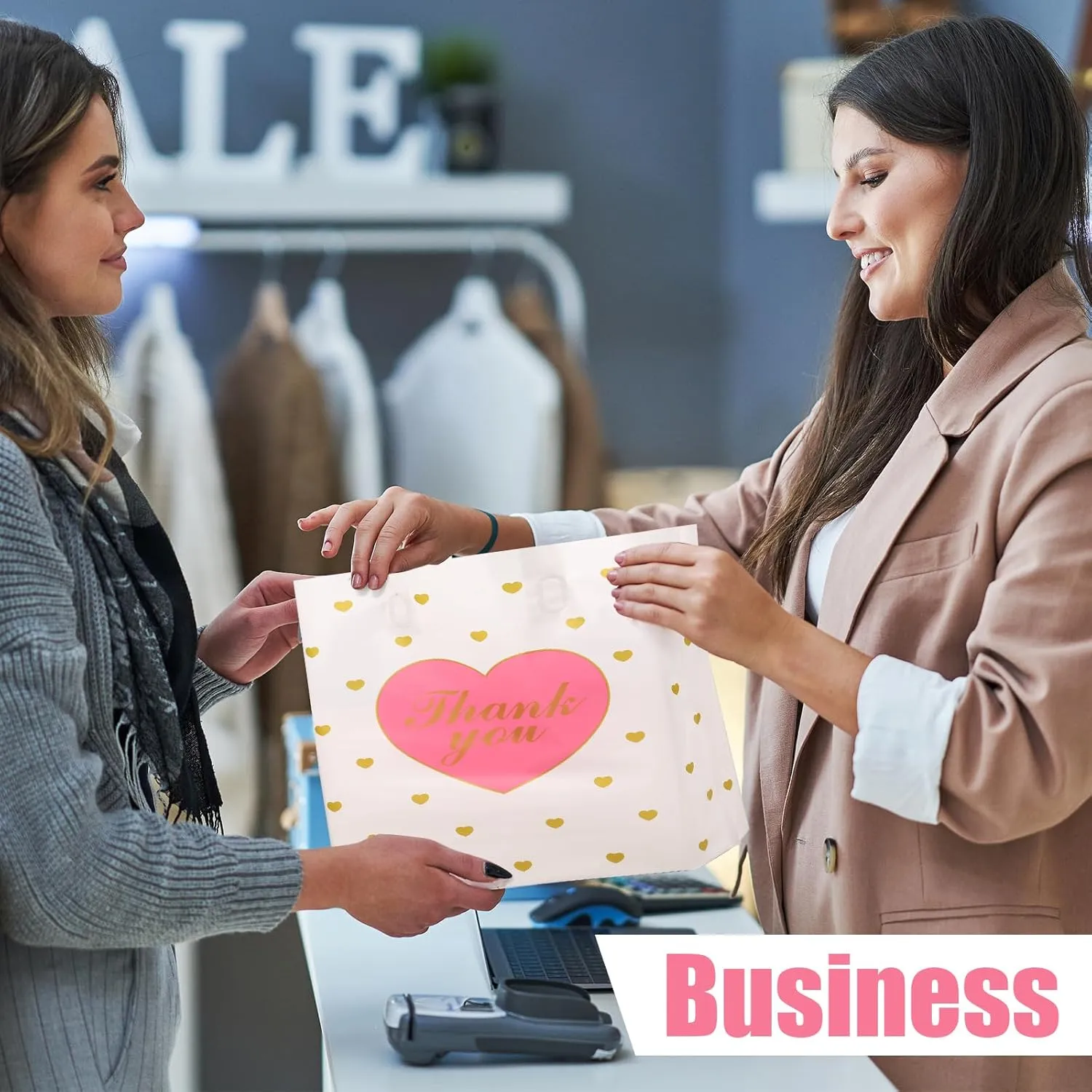 XPCARE 100 PCS Thank You Bag Gift Bags,12x14 Inch White Gift Bag with Handle,Reusable Plastic Shopping Bags for Business Small,Boutique Stores, Retail Stores,Party