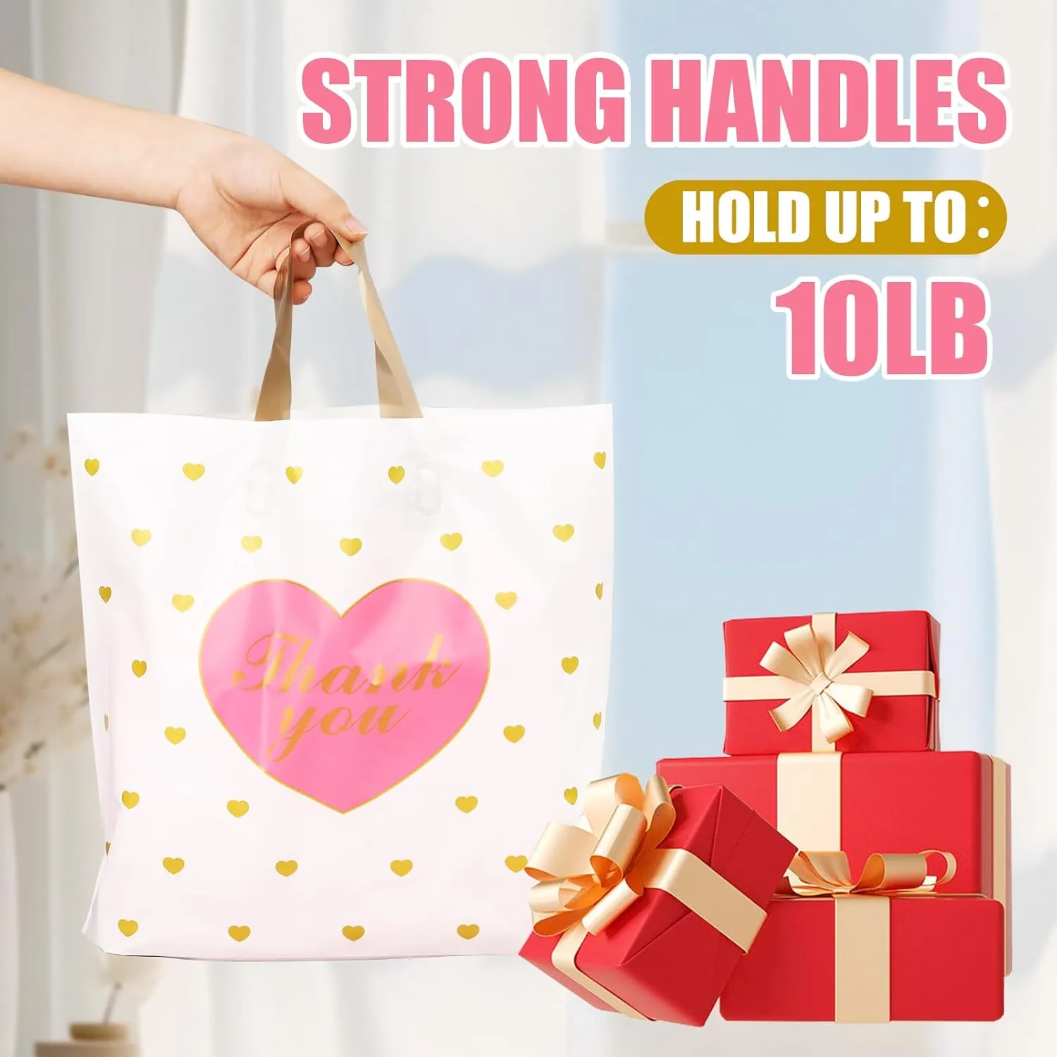 XPCARE 100 PCS Thank You Bag Gift Bags,12x14 Inch White Gift Bag with Handle,Reusable Plastic Shopping Bags for Business Small,Boutique Stores, Retail Stores,Party