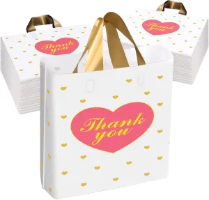 XPCARE 100 PCS Thank You Bag Gift Bags,12x14 Inch White Gift Bag with Handle,Reusable Plastic Shopping Bags for Business Small,Boutique Stores, Retail Stores,Party