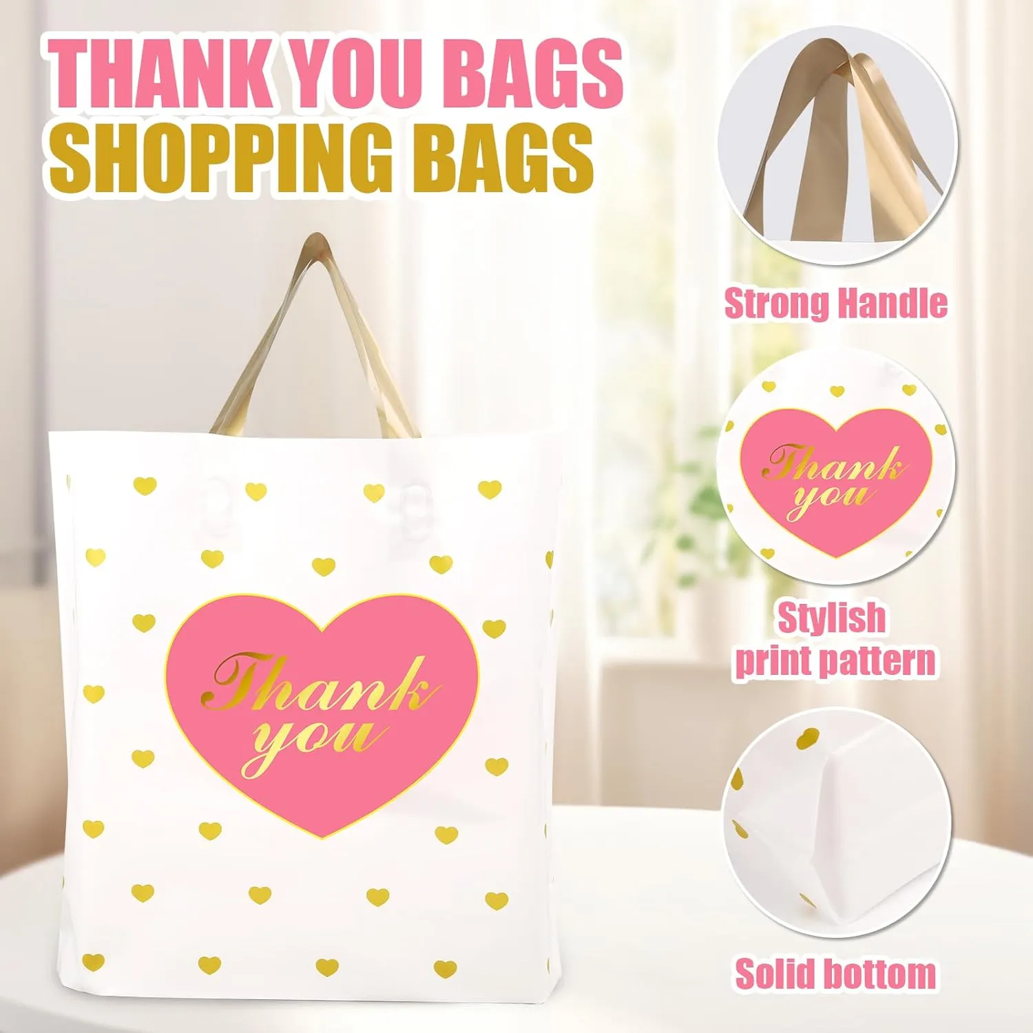 XPCARE 100 PCS Thank You Bag Gift Bags,12x14 Inch White Gift Bag with Handle,Reusable Plastic Shopping Bags for Business Small,Boutique Stores, Retail Stores,Party
