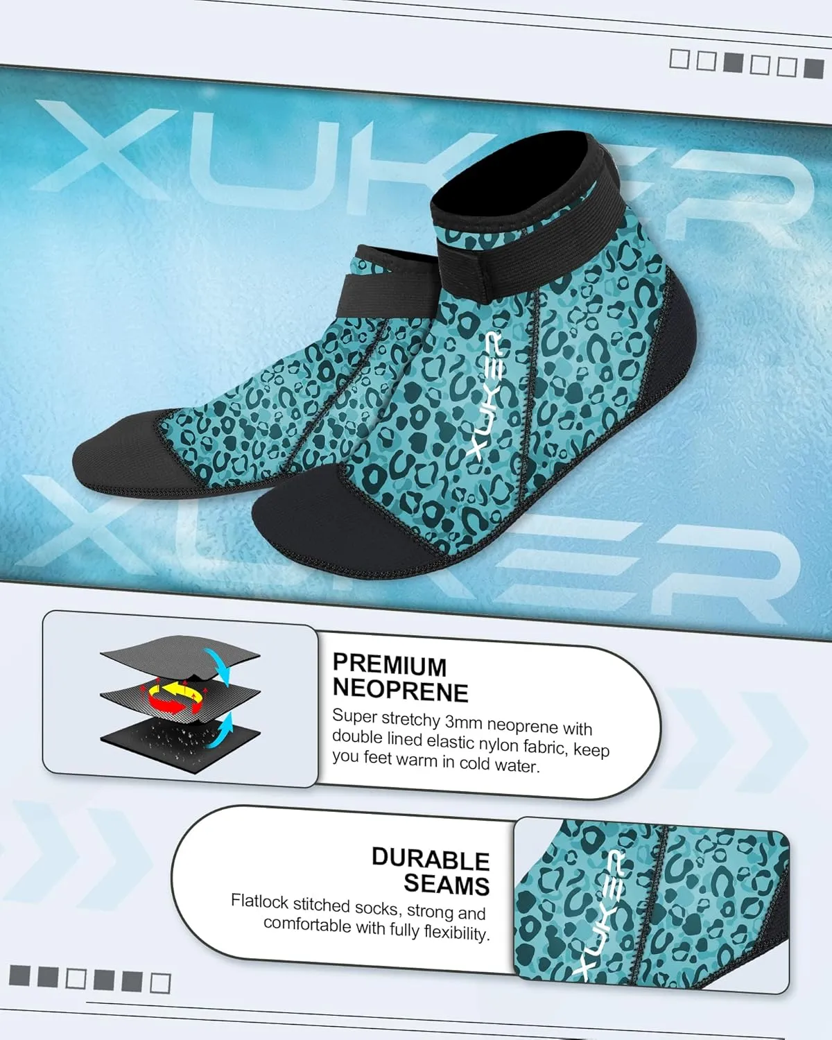 XUKER Water Socks Neoprene Socks, 3mm Glue Blind Stitch Sand Beach Volleyball Wetsuit Socks Water Booties for Diving