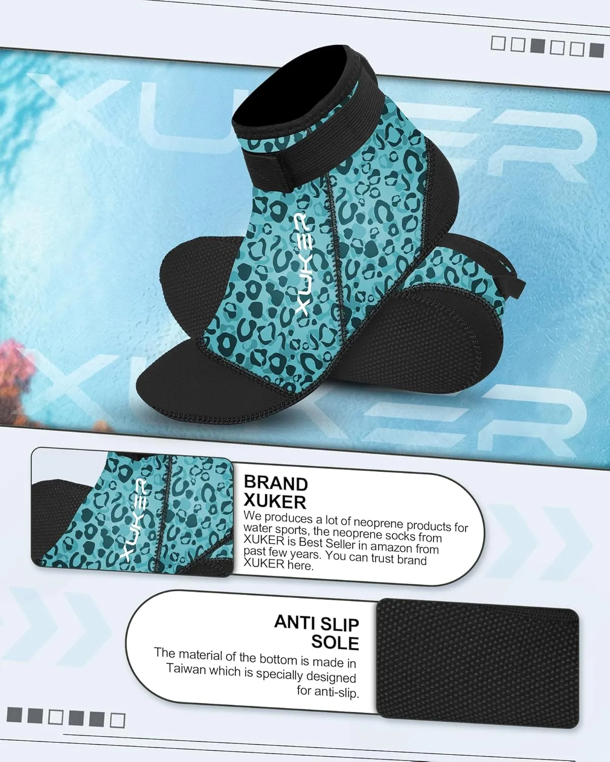 XUKER Water Socks Neoprene Socks, 3mm Glue Blind Stitch Sand Beach Volleyball Wetsuit Socks Water Booties for Diving