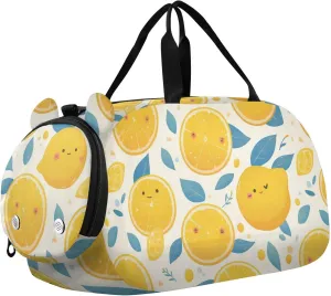 Yelllow Lemon and Leaves Small Gym Bag with Shoes Compartment Large Capacity Overnight Travel Weekender Tote for Beach Swim Bags Pool Sports