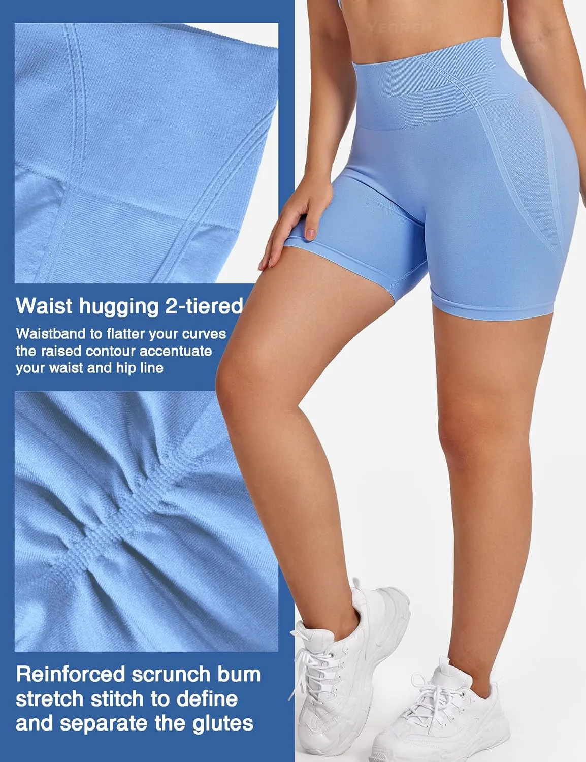 YEOREO Dora Seamless Scrunch Workout Shorts for Women High Waisted Butt Lifting Gym Yoga Biker Shorts