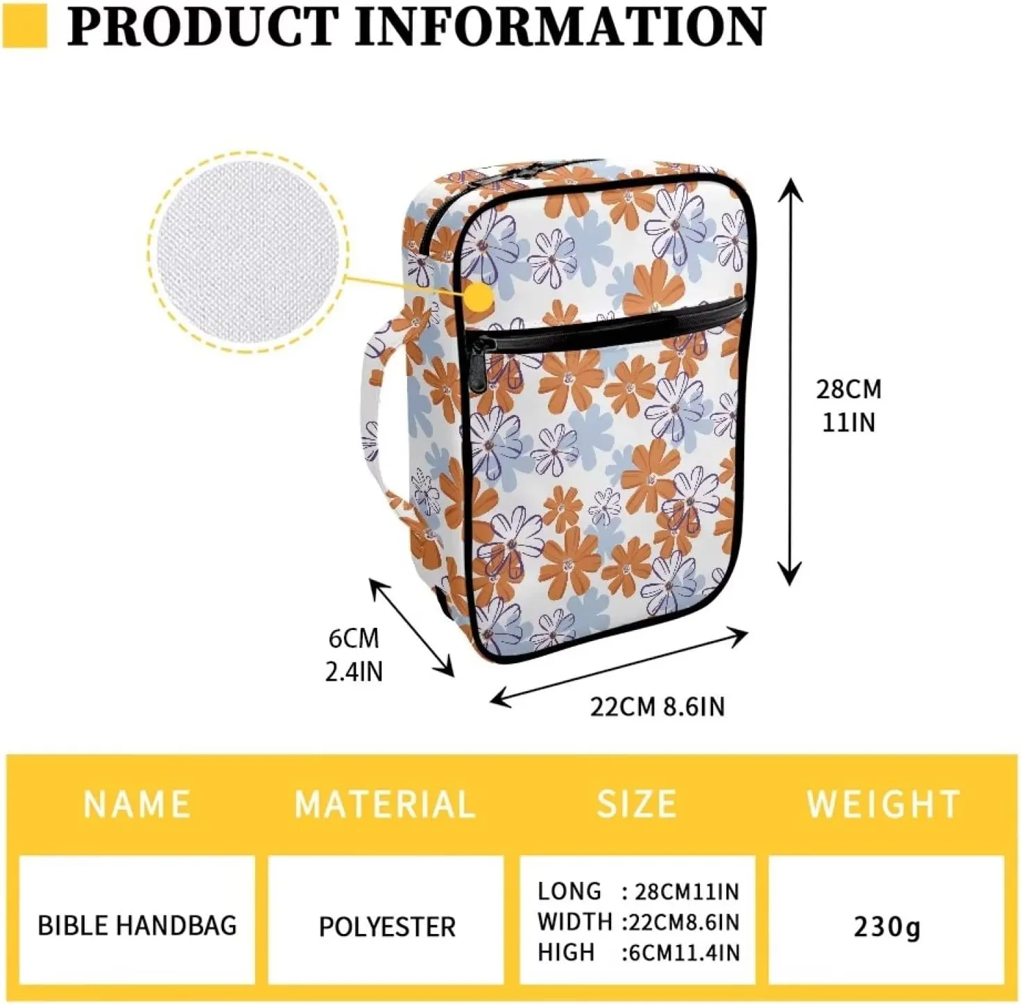 YEXIATODO Fashion Flowers Bible Cover Case with Zip Pockets Pray Church Bag Bible Study Tote Book Cover Purse for Kids Srudents Girls Boys Christian School Cosmetic Bag Briefcase Book Case Handbag