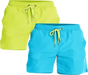 YnimioAOX 2 Pack Men's Swim Trunks Quick Dry Beach Shorts with Mesh Lining