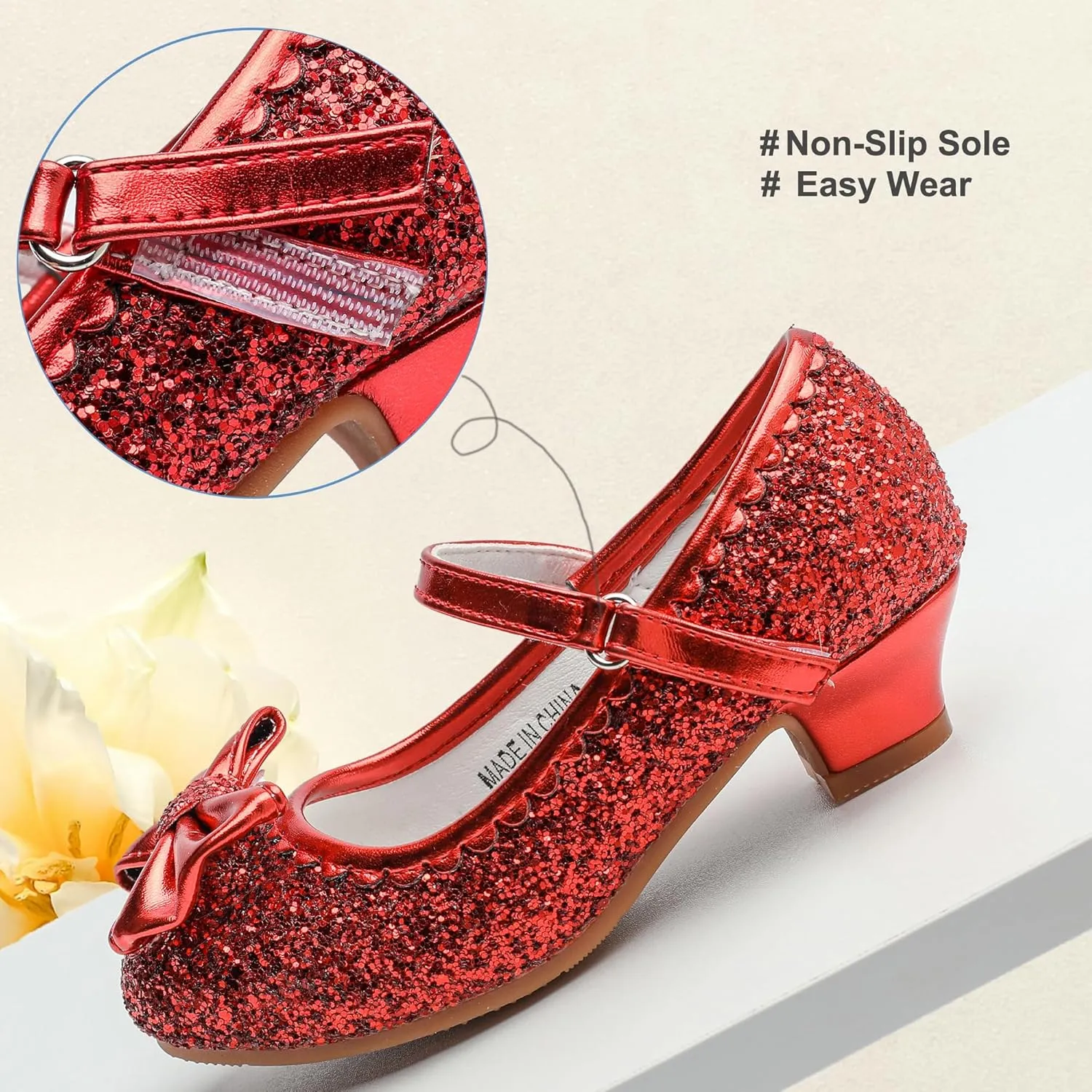 Youdesney Girls Dress Shoes, Mary Jane Sparkly Flower Girls Pumps, Cute Princess Low Heels for School, Wedding, Party (Toddler/Little Kids/Big Kids)