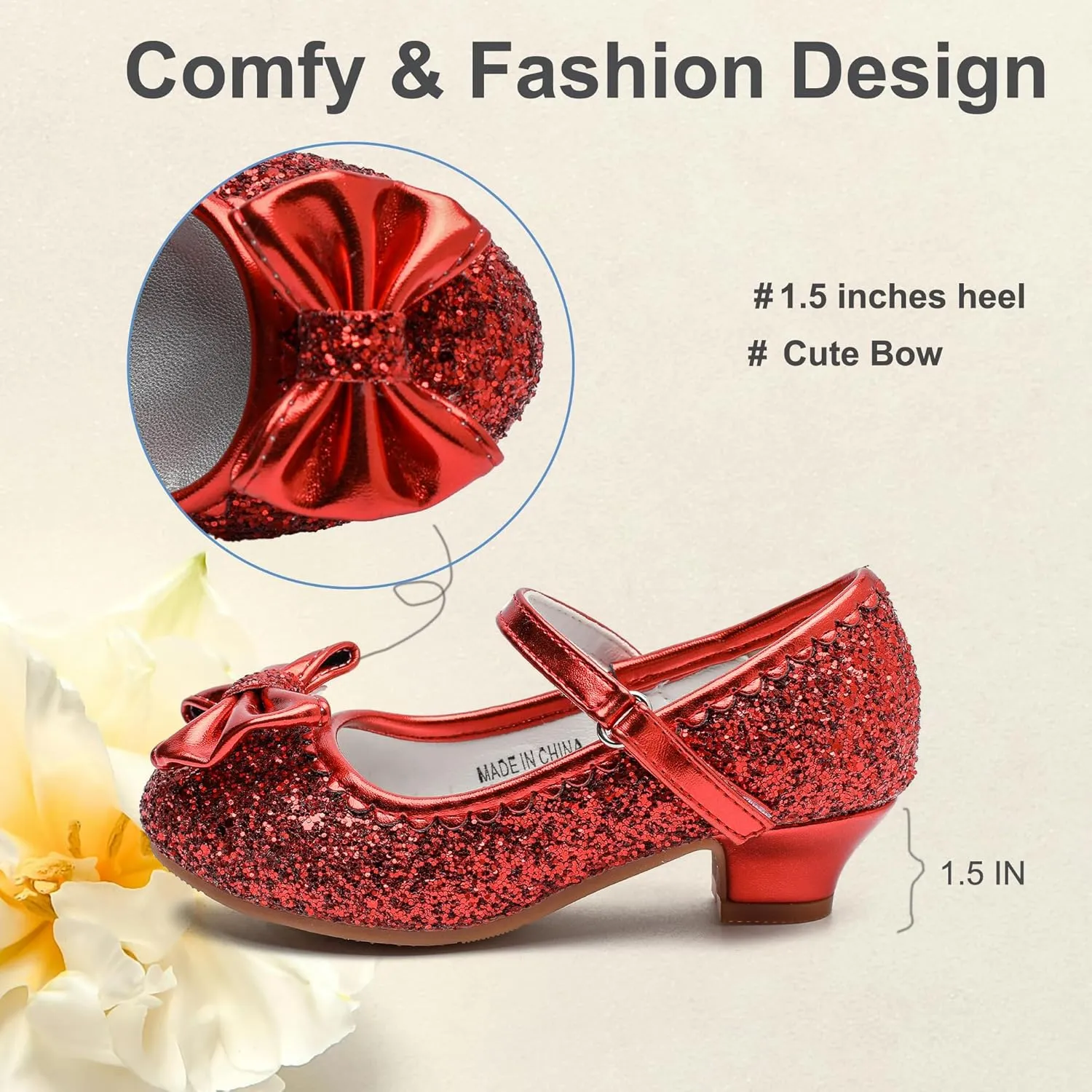 Youdesney Girls Dress Shoes, Mary Jane Sparkly Flower Girls Pumps, Cute Princess Low Heels for School, Wedding, Party (Toddler/Little Kids/Big Kids)
