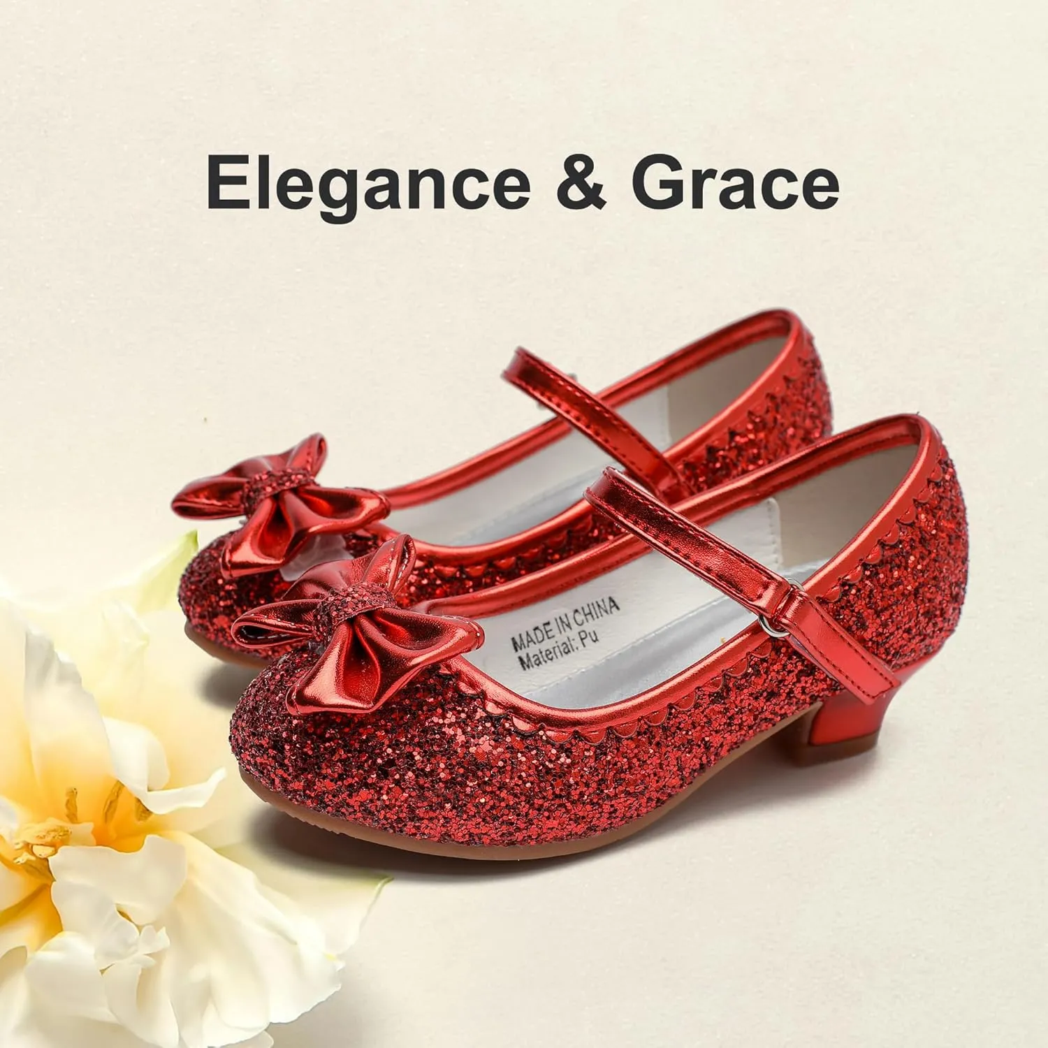 Youdesney Girls Dress Shoes, Mary Jane Sparkly Flower Girls Pumps, Cute Princess Low Heels for School, Wedding, Party (Toddler/Little Kids/Big Kids)