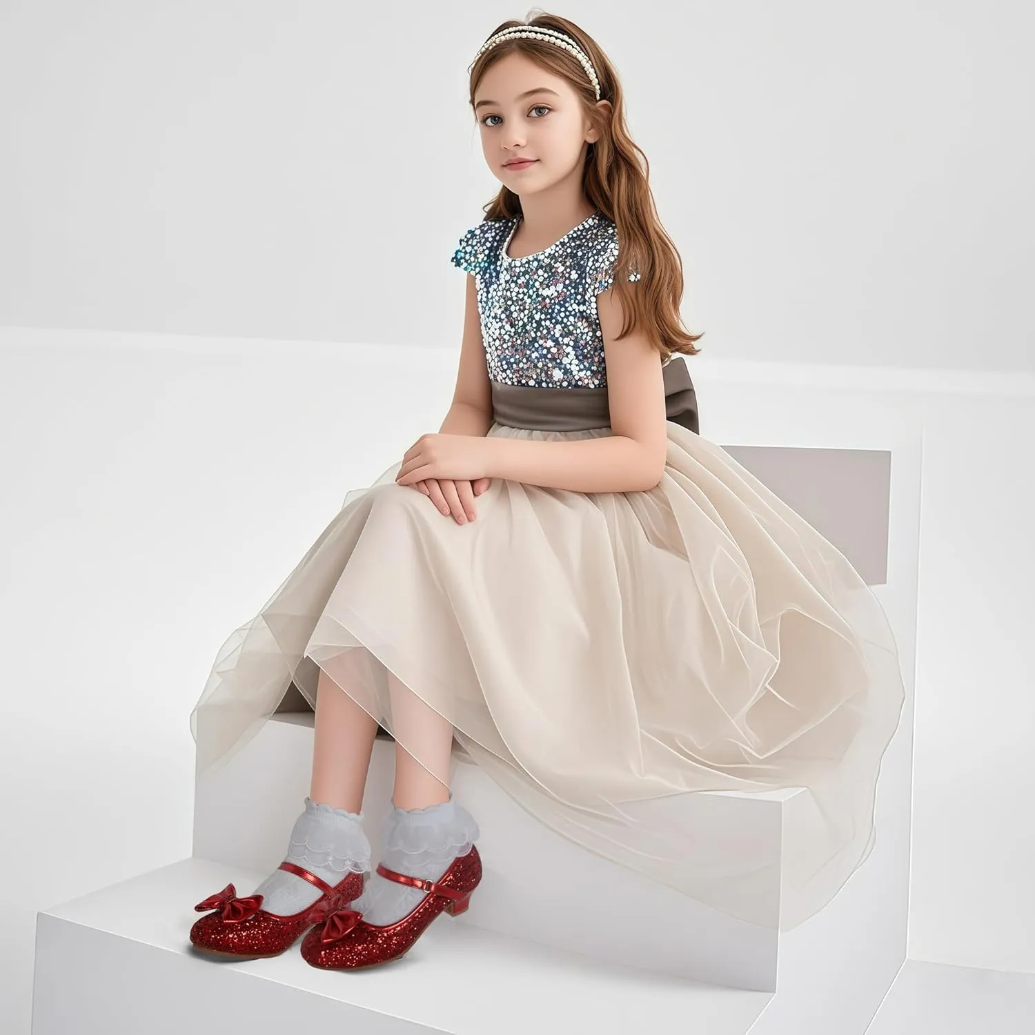 Youdesney Girls Dress Shoes, Mary Jane Sparkly Flower Girls Pumps, Cute Princess Low Heels for School, Wedding, Party (Toddler/Little Kids/Big Kids)